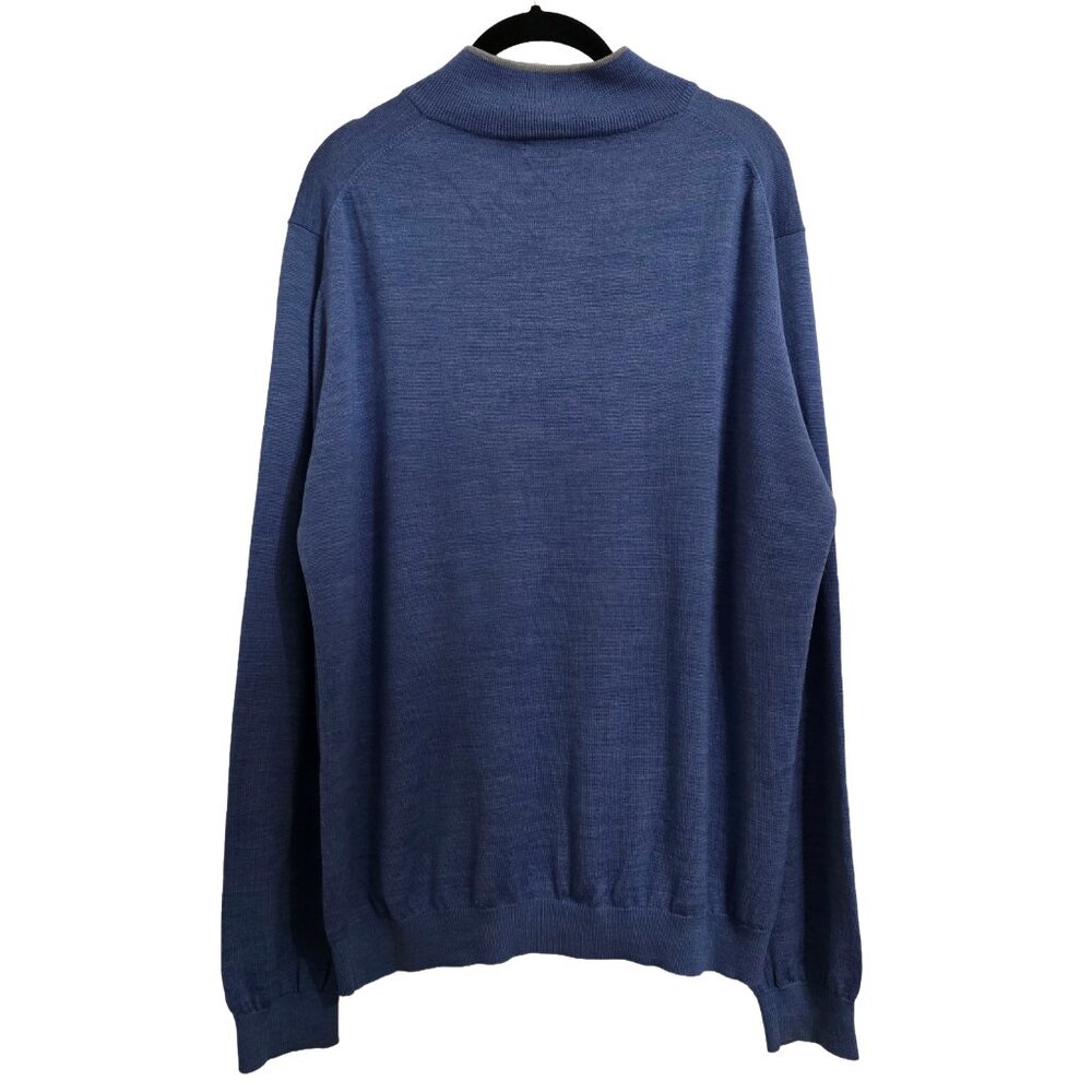 Saks Fifth Avenue Merino Wool Blend Mock Neck 1/4 Zip Blue Sweater Men's Size XL - Picture 2 of 4